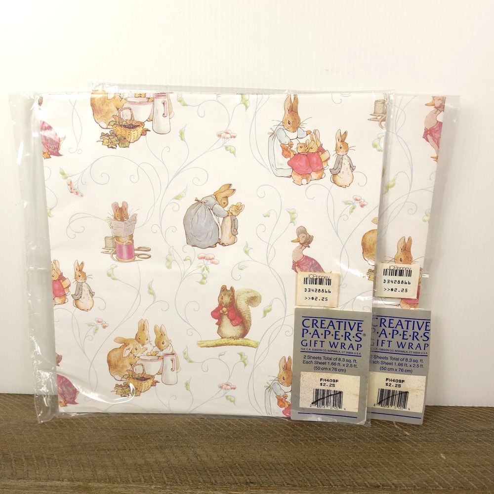 Vintage Beatrix Potter Gift Wrapping Paper 3 Sheets Gibson 12.6 sq ft total